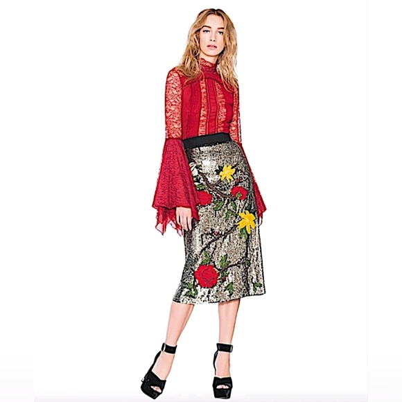 Alice + Olivia ella flora embllishment midi skirt Size 0 - Picture 7 of 16